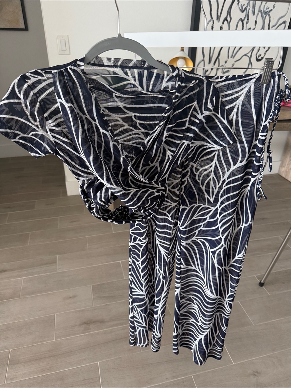 DEVON WINDSOR Navy and White Leaf-Print Pant Set Cover Up